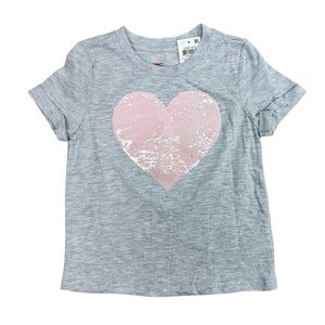 Epic Threads Girls Gray Tee with Pink Flip Sequins Heart NWT